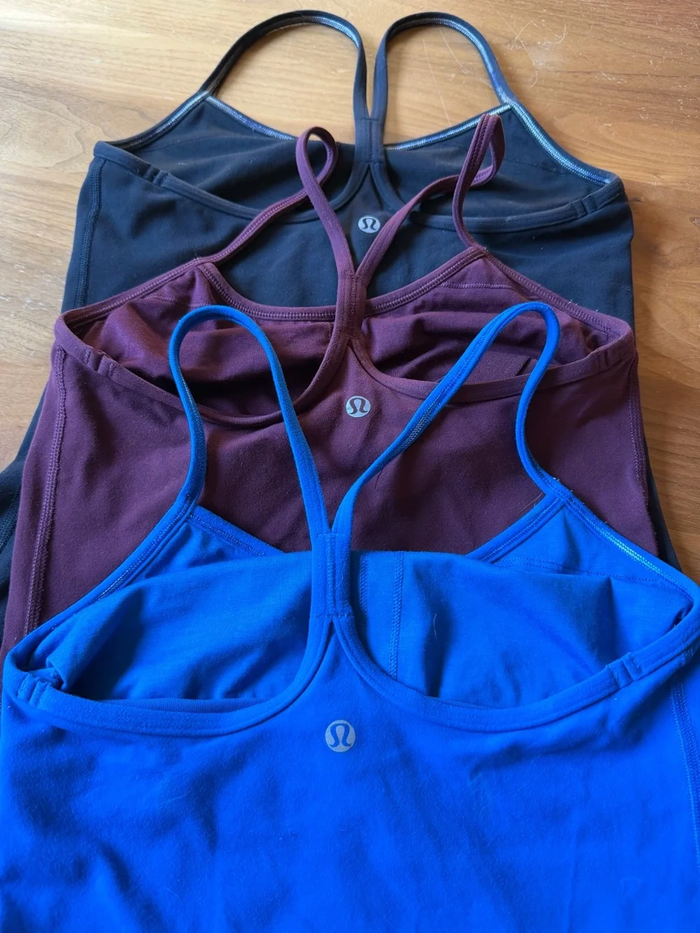 3 lululemon athletica Black Racerback compression Tanks - black, blue, plum